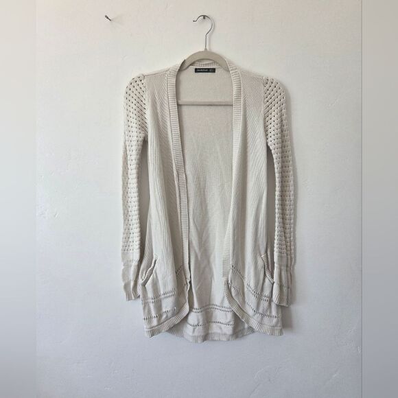 Amelie Boutik White Cotton Cardigan Open Knit Beachy Boho Festival Teacher Small - Picture 5 of 10